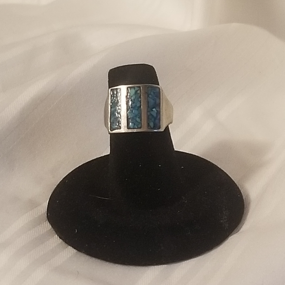 🛑Vintage Native American Pressed Terquoise Ring